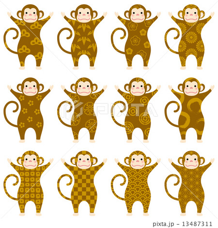 バンザイをするサル バンザイをするサル 13487311