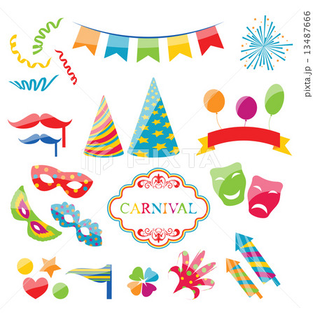 Set Colorful Objects Of Carnival Party Birthdayのイラスト素材