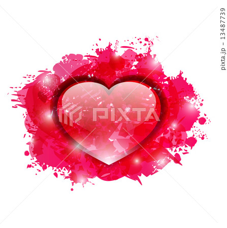Beautiful glassy heart on grunge pink blobs for Valentines day 13487739