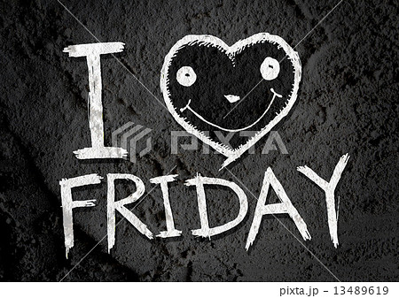 i love friday font type signs on Cement wall Background texture 13489619