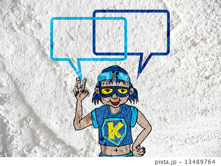 People thinking people talking and Speech Bubble on Cement wall 13489764