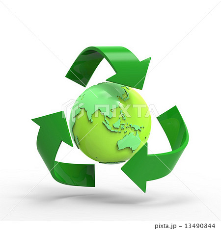 地球とリサイクルマークのイラスト素材