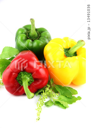 A Bell peppers Three colors on white Background. A Bell peppers Three colors on white Background. 13491036