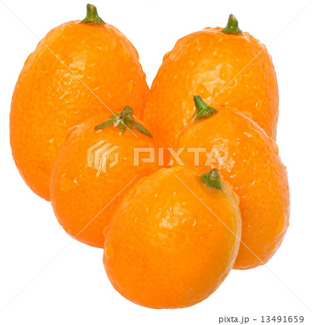Group of fresh kumquat close up isolated 13491659