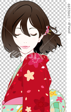 着物の女性 風 目を閉じるのイラスト素材