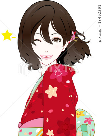 着物の女性 風 ウインクのイラスト素材