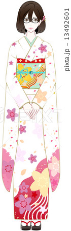 眼鏡の着物女性のイラスト素材 [13492601] - PIXTA