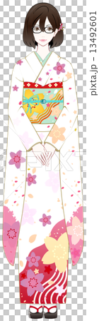 眼鏡の着物女性のイラスト素材 [13492601] - PIXTA