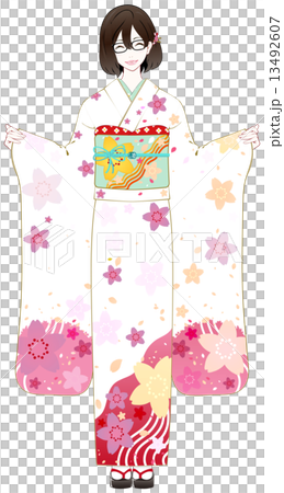 眼鏡の着物女性 ポーズ 笑顔のイラスト素材 [13492607] - PIXTA