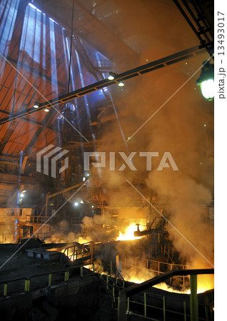 Molten hot steel pouring 13493017