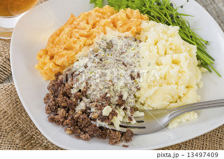Haggis, Neeps & Tatties - Traditional Scottish meal. 13497409