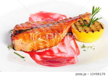 Grilled salmon steak Grilled salmon steak 13498170