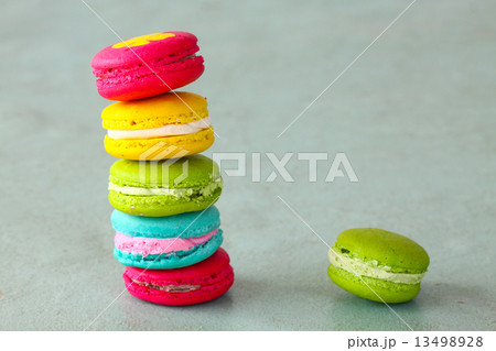 Colorful macarons set on table, traditional french colorful macarons ,Sweet macarons. 13498928