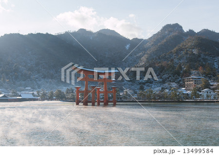 雪の宮島大鳥居と朝靄【海側】 雪の宮島大鳥居と朝靄【海側】 13499584