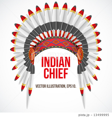 Indian chief hat with plumage. Front view. Vector 13499995