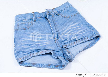 Blue jean shorts with a white background 13502285