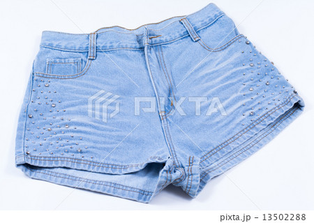 Blue jean shorts with a white background 13502288
