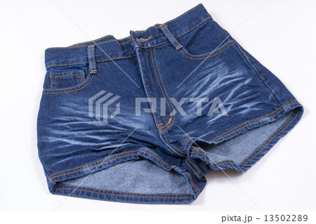 Blue jean shorts with a white background 13502289