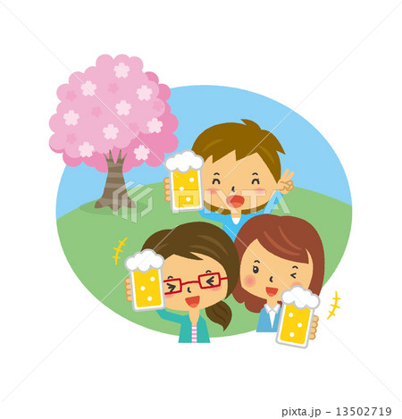 桜 乾杯 宴会 呑み会 飲みのイラスト素材