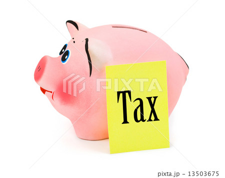Piggy bank and paper Tax 13503675