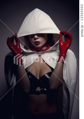 Portrait of sensual vampire girl with red lips 13504502