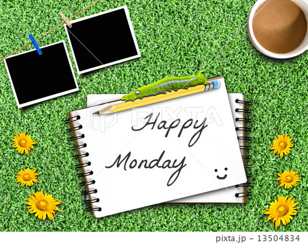 Happy Monday note on Artificial Grass Field Landscape View 13504834