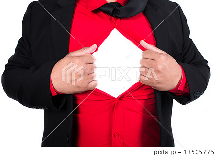 business man tears open his shirt in a super hero fashion 13505775