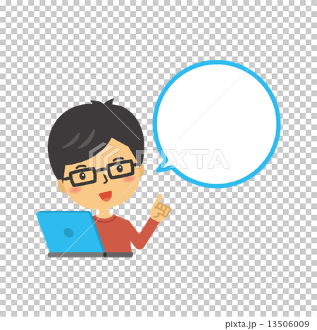 男性　パソコン　OK　オッケー　PC　フキダシ 13506009