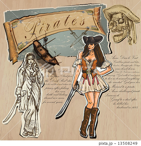 Pirates - Women. Hand drawn and Mixed media - vector illustration 13508249