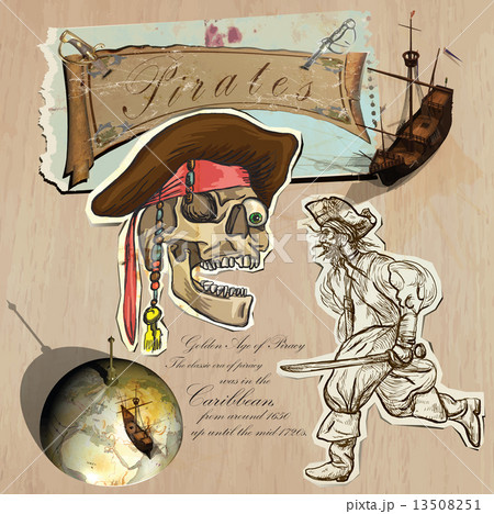 Pirates - Golden Age. Hand drawn and mixed media - vector illustration 13508251