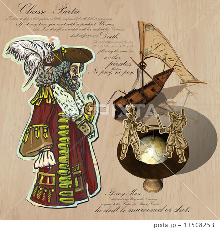 Pirates - Fight to the Death. Hand drawn and mixed media - vector illustration 13508253