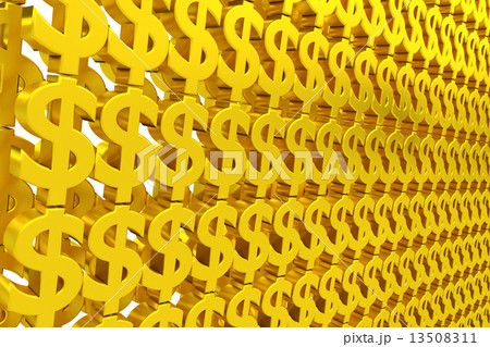 Wall of gold dollar sign 13508311
