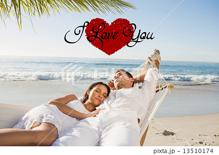Composite image of calm couple napping in a hammock 13510174