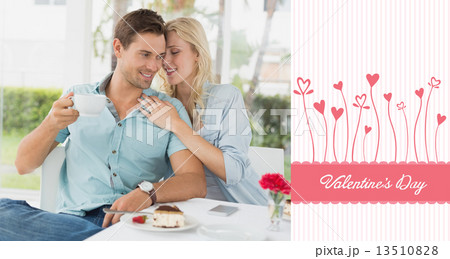Composite image of hip young couple enjoying coffee and desert t 13510828