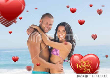 Composite image of attractive young couple hugging each other 13512516