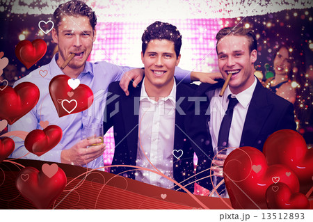 Composite image of handsome friends having a drink together 13512893