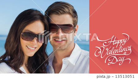 Composite image of smiling couple wearing sunglasses and looking 13513051