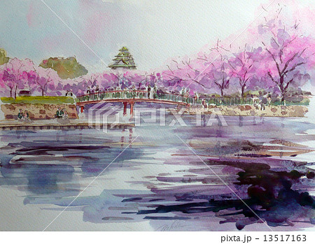 春の大阪城のスケッチ 13517163