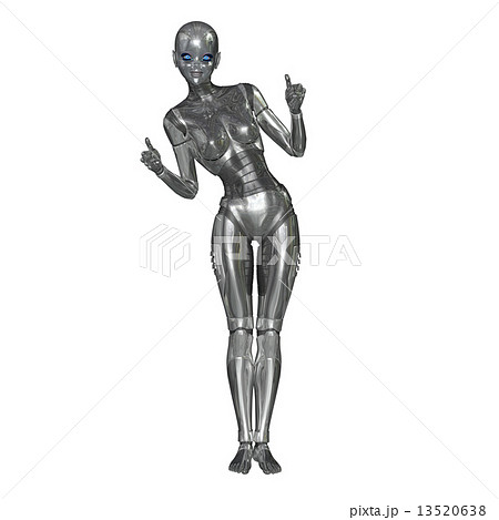 ポーズする 女性型ロボット アンドロイド リアル3DCG 背景透過png
