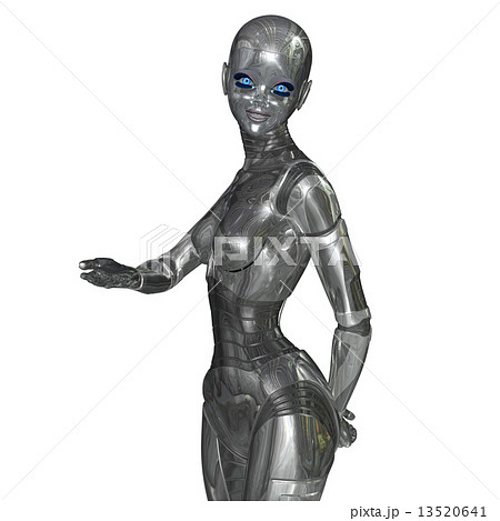 ポーズする 女性型ロボット アンドロイド リアル3DCG 背景透過png
