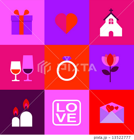 Vector Flat Icons Design about Happy Valentine's Day in Various 13522777