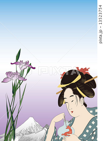 鳥高斎栄昌 美人画と広重 堀切の花菖蒲のイメージイラストのイラスト素材