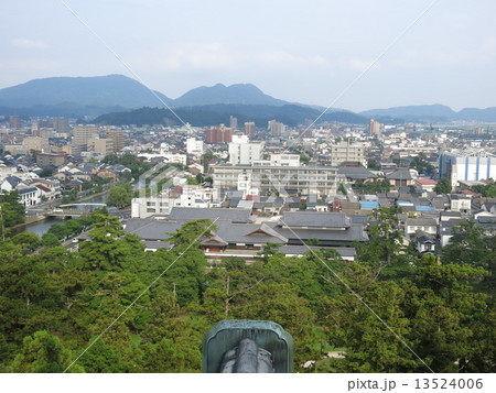 国宝松江城(天守最上階)からの眺め(東側 松江歴史館・普門院・嵩山・和久羅山など) 国宝松江城(天守最上階)からの眺め(東側 松江歴史館・普門院・嵩山・和久羅山など) 13524006