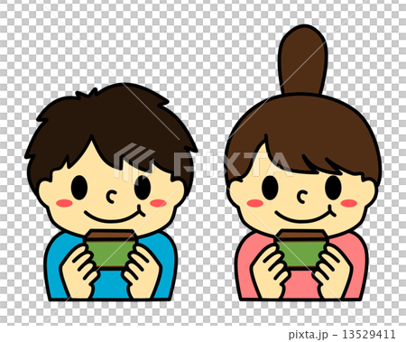 カステラ（抹茶）を持った子供３ 13529411