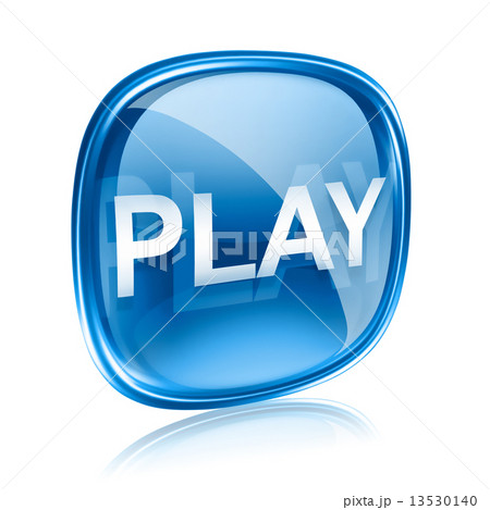Play icon blue glass, isolated on white background 13530140