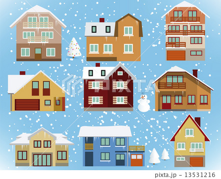 Snow covered city houses 13531216