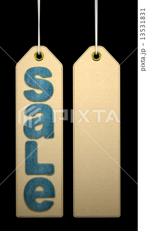 Paper label with denim SALE word on black background 13531831