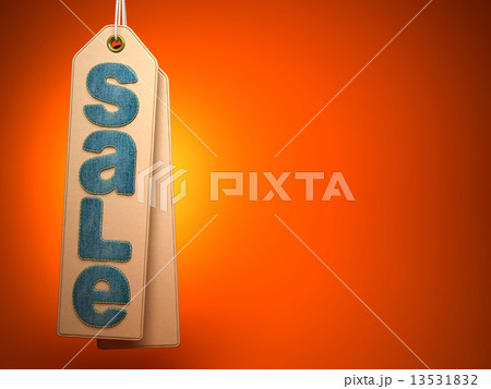 Paper label with denim SALE word on orange background 13531832