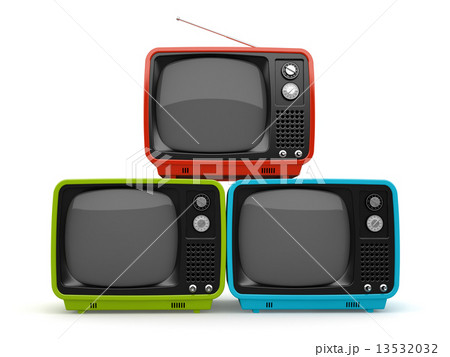 Multicolored pyramid of retro TV white background Multicolored pyramid of retro TV white background 13532032