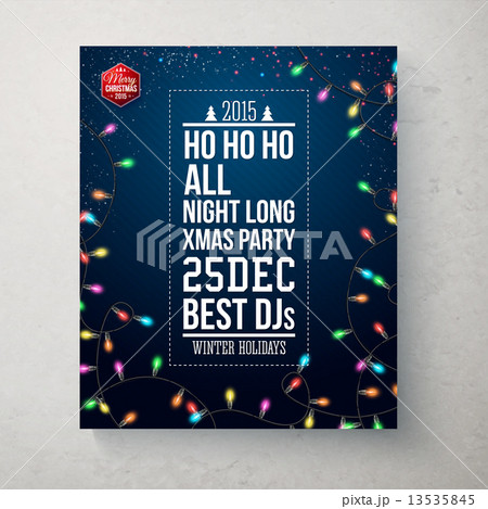 Merry Christmas and Happy new year party poster. Dark blue backg 13535845